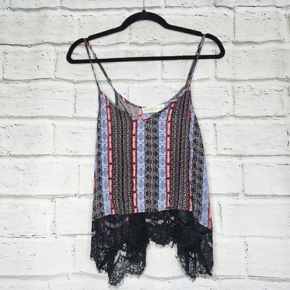 Abercrombie & Fitch Women’s Black Blue red Strap-Sleeved Boho Tank Top Lace XS